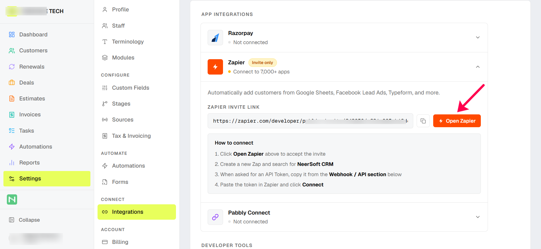 Neersoft crm zapier integration