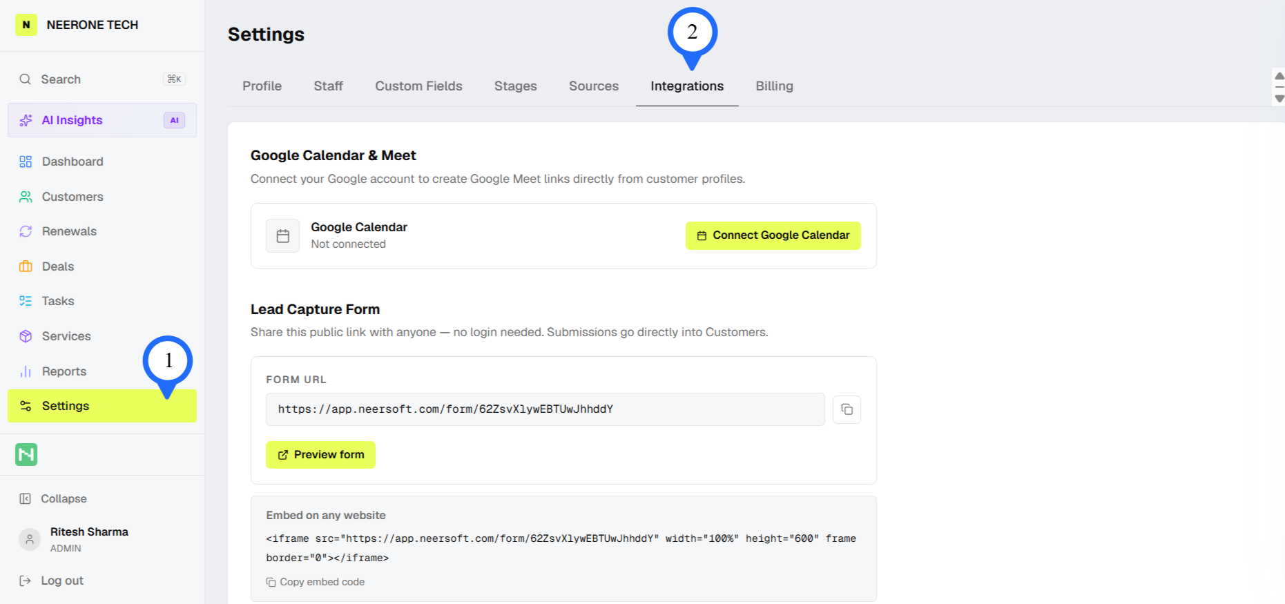 Integrate Google calendar to NeerSoft CRM